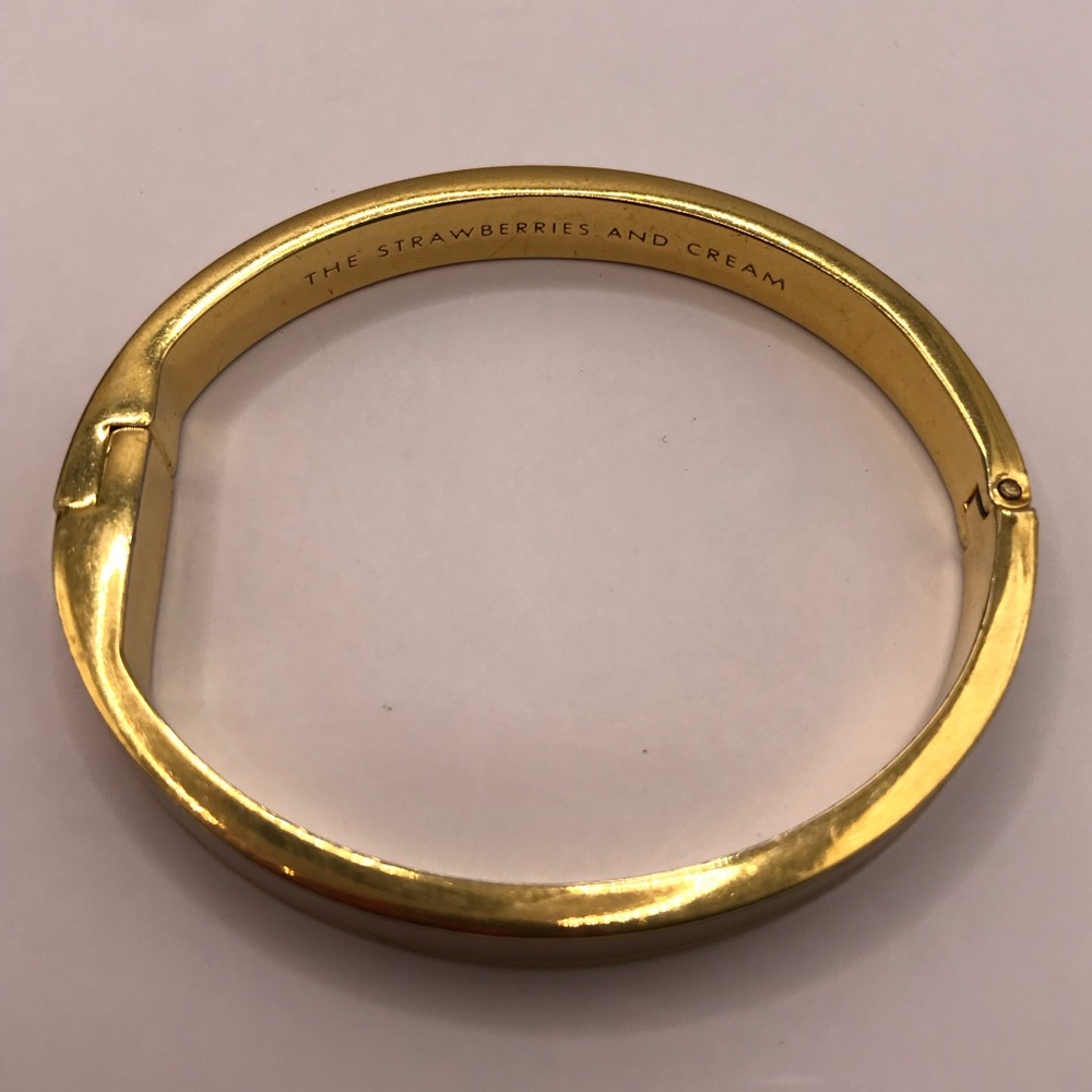 Kate Spade “Strawberries & Cream” Gold-Tone and Pink Hinged Bangle Bracelet - Picture 6 of 8